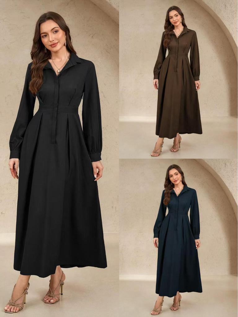 Elegant Long Sleeve Autumn/Winter Maxi Dress with Big Swing Skirt