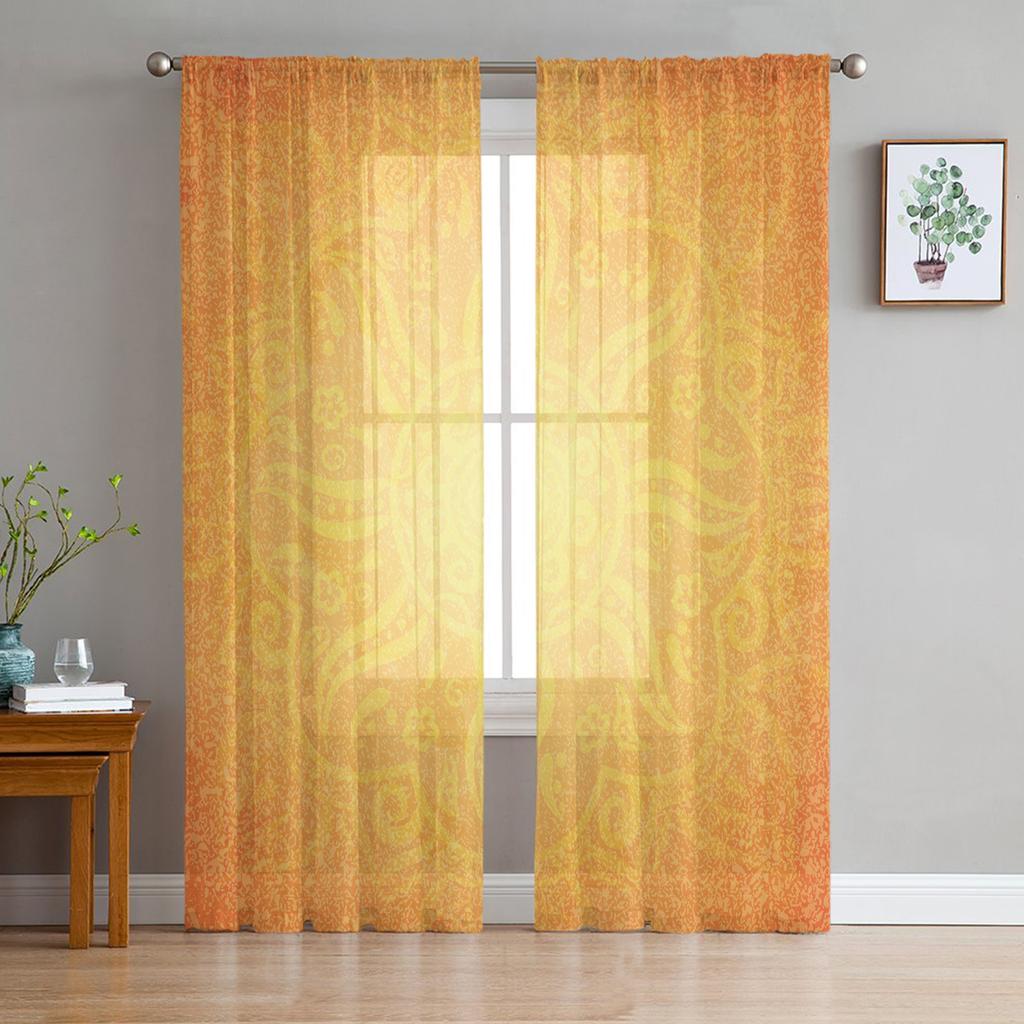 Orange Indian Style Curtain Window Tulle For Living Room Bedroom The Kitchen Window Treatment Decorations Curtains