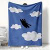 Cute Black Cat Clouds Heart Pattern Blanket Floral Printed Cozy Warm Flannel Throw Blanket for Sofa Bed Pets Home Decor Gift