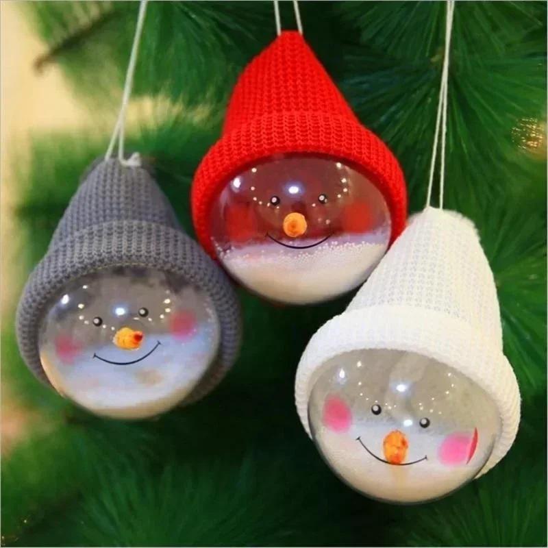 Christmas Snowman Transparent Ball with Knitted Hat Christmas Tree Home Decor Women Creative Gifts Xmas Home Party Decor