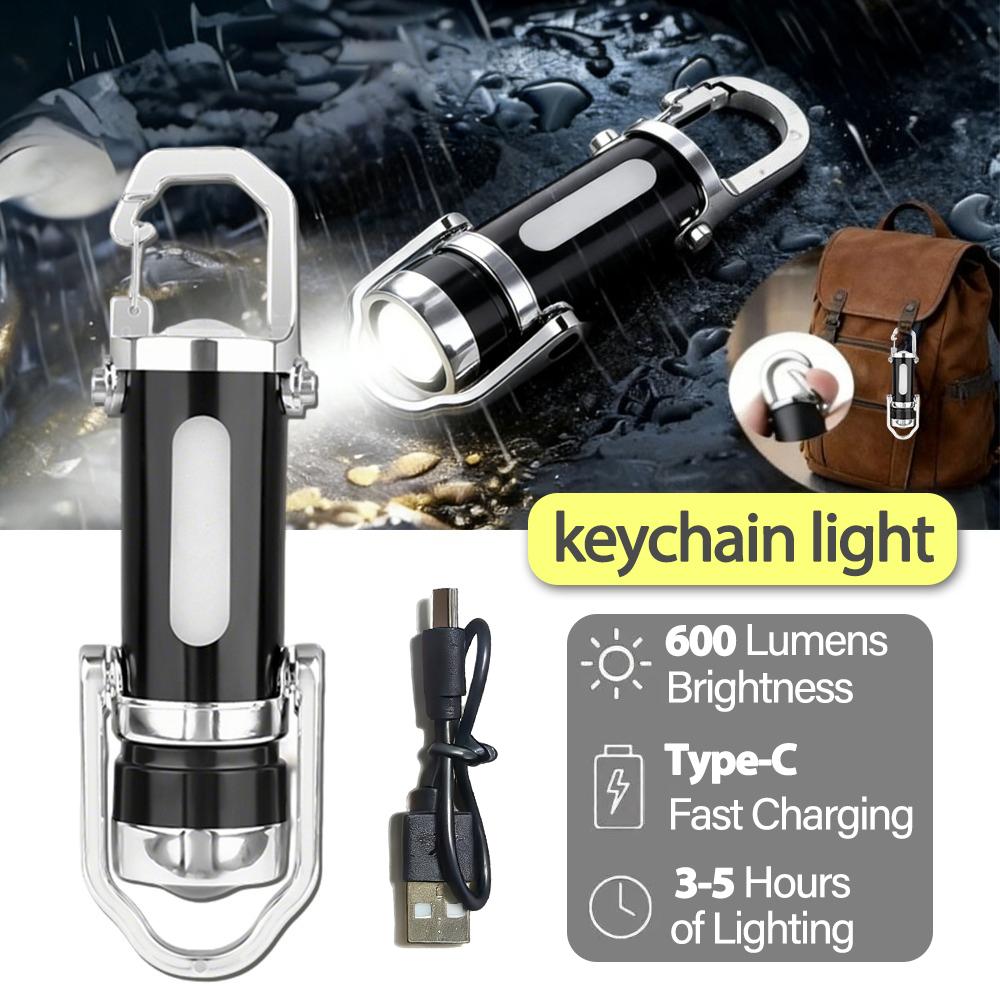 Rechargeable Mini EDC Keychain Flashlights Multifunctional Work Lights Portable Emergency Light for Walking Searching Hiking