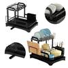 2 Tier Kitchen Countertop Drainer with Utensil Holder and Cup Rack Double Layer Sink Drain Rack for Apartment Kitchen Counter