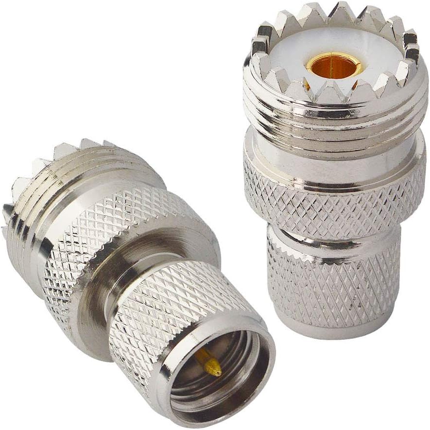 onelinkmore UHF Adapters Mini UHF Male to UHF Female SO239 PL259 Connector RF Coax Adapter Pack of 2