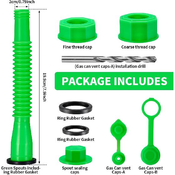 Gas Can Spout Replacement, Green Gas Can Nozzle Replacement For Most 1/2/5/10 Gas Cans,Good Pour,Leak Proof (5 Pack Green)