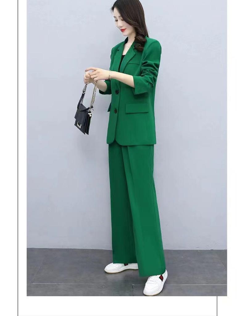 Frühling/Herbst Neuer Stil Set Business-Lady-Stil Schlank geschnitten Langarm-Blazer Weitbeinige Hose Damen Zweiteiliger Anzug