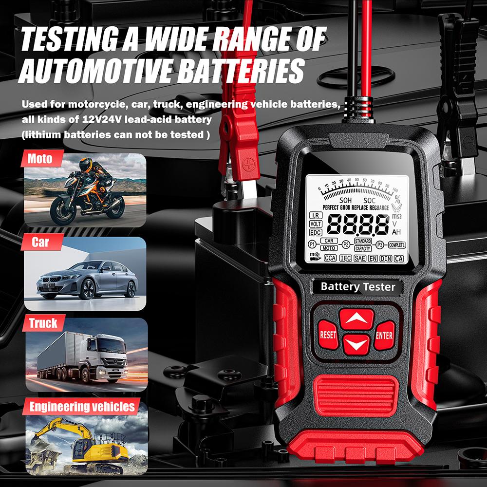 Car Battery Tester 12V 24V Lead-acid Battery Test LCD Digital Measurement Diagnostic Tool for Vehicle Truck Motorcycle SUV