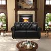Sofá Chesterfield de Dois Lugares 160 cm, Sofá de Dois Lugares em Couro Sintético, Almofadas de Assento com Núcleo de Molas, Botões Estofados, Design de Braços Enrolados, Acabamento com Tachas, Preto