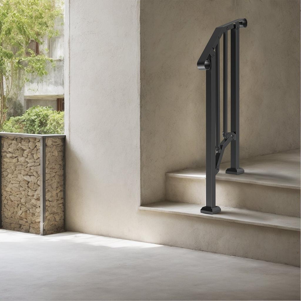 1-2 Step Handrails for Outdoor for Seniors Porch Deck Retro Arch Black