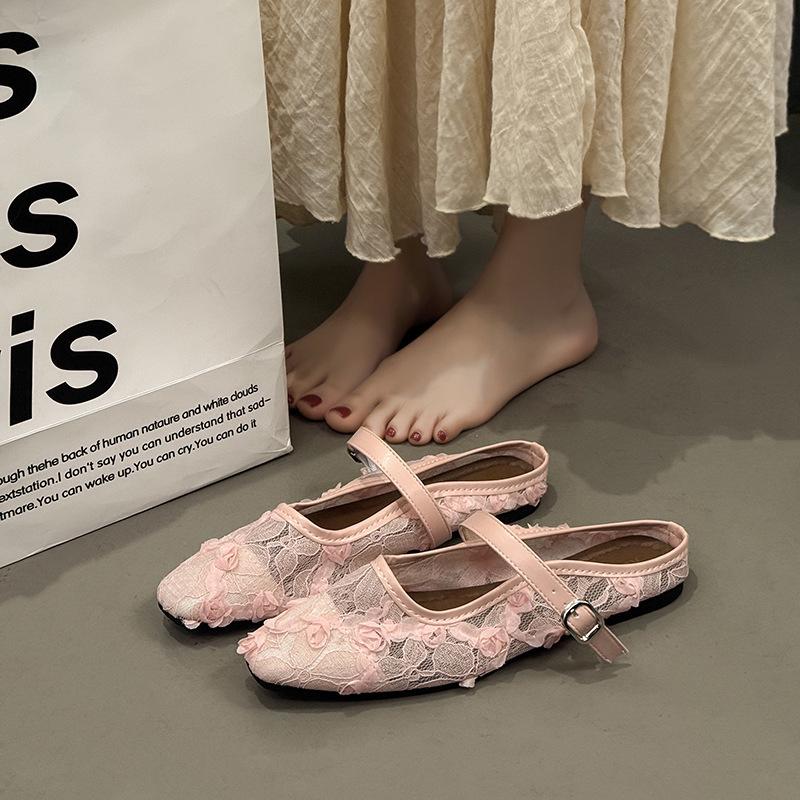 Retro Ballerina mit flachem Boden und weicher Sohle 2025 neue chinesische Hausschuhe Damen sanfter Wind Doudou-Schuhe Fee neu Mesh-Wind