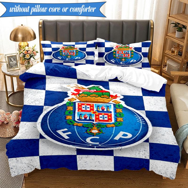 Set Biancheria da Letto Morbido Stampato Design FC Porto 3 Pezzi, Include 1 Federa Copripiumino e 2 Federe Federe Perfetto per Camera da Letto, Dormitorio, Regalo per Fan