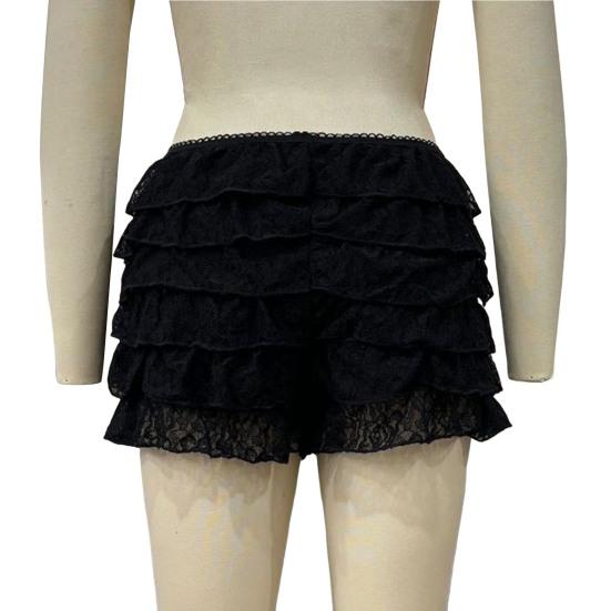 Women Summer Shorts Multi-layered Scattered Hem Ruffle Lace Trim Beach Shorts Lolita Style