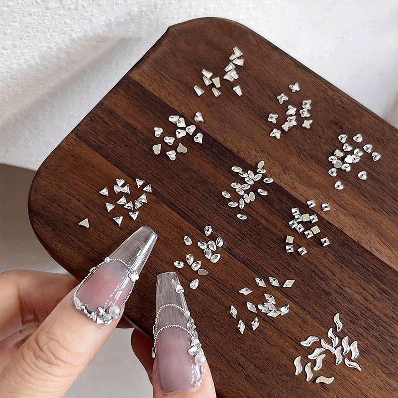 50Pcs 3D Mini Flat Back Oval/Rhombus Multiple Style Nail Art Rhinestones Clear Sparkling Diamond Nail Charms Nail Art Gemstones