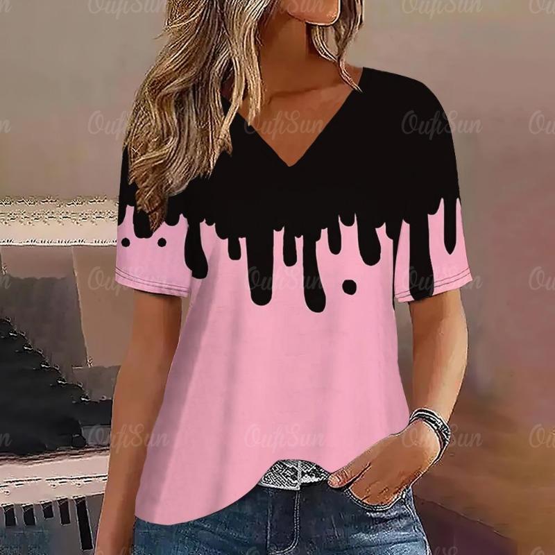 

Футболка с коротким рукавом и v-образным вырезом с градиентом, модная женская футболка с принтом, базовые топы, уличная одежда, летняя одежда больших размеров, женские футболки 3XL