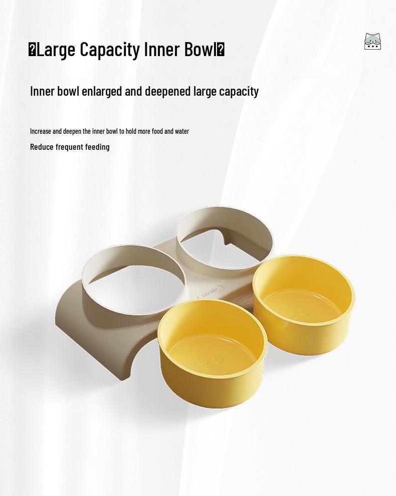 Eco-friendly Double Cat Bowl with Slanted Design - Protects Cervical Spine and Prevents Overturning, Suitable for Food and Water.