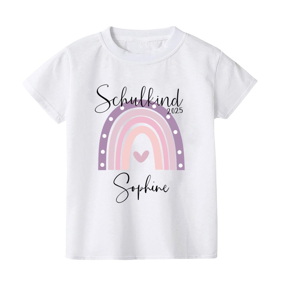 Söt skolbarns-t-shirt med namn Regnbåge Skolbarn 2025 T-shirts Personlig Första klass t-shirt Gåva första skoldagen