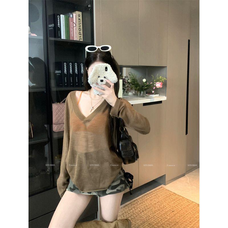 

Kumikumi Pure Desire Suit Inner Match Sexy Sling Intimates Women s Clothing Autumn Long Sleeves Thin Two-Piece Dress of Knitted Sweater Orange Intimates L