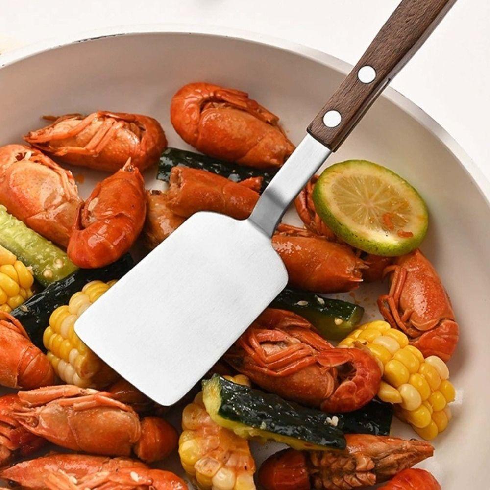 Walnut Handle Frying Spatula Anti-Scalding Fried Steak Shovel Spatula  Outdoor Kitchen Supplies
