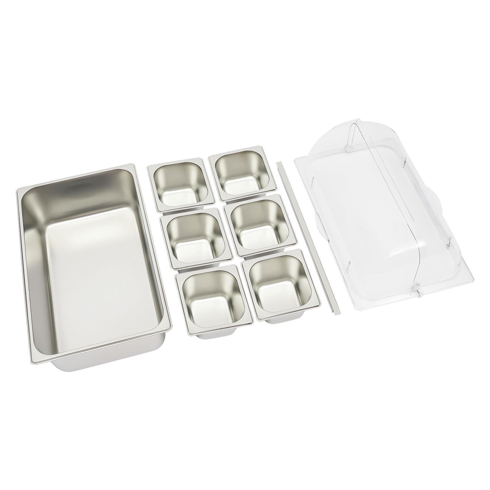 

Countertop Food Display Container 2 Pans with 3 Ice Packs Cold Food Serving Tray Condiment Dispenser светло-серый