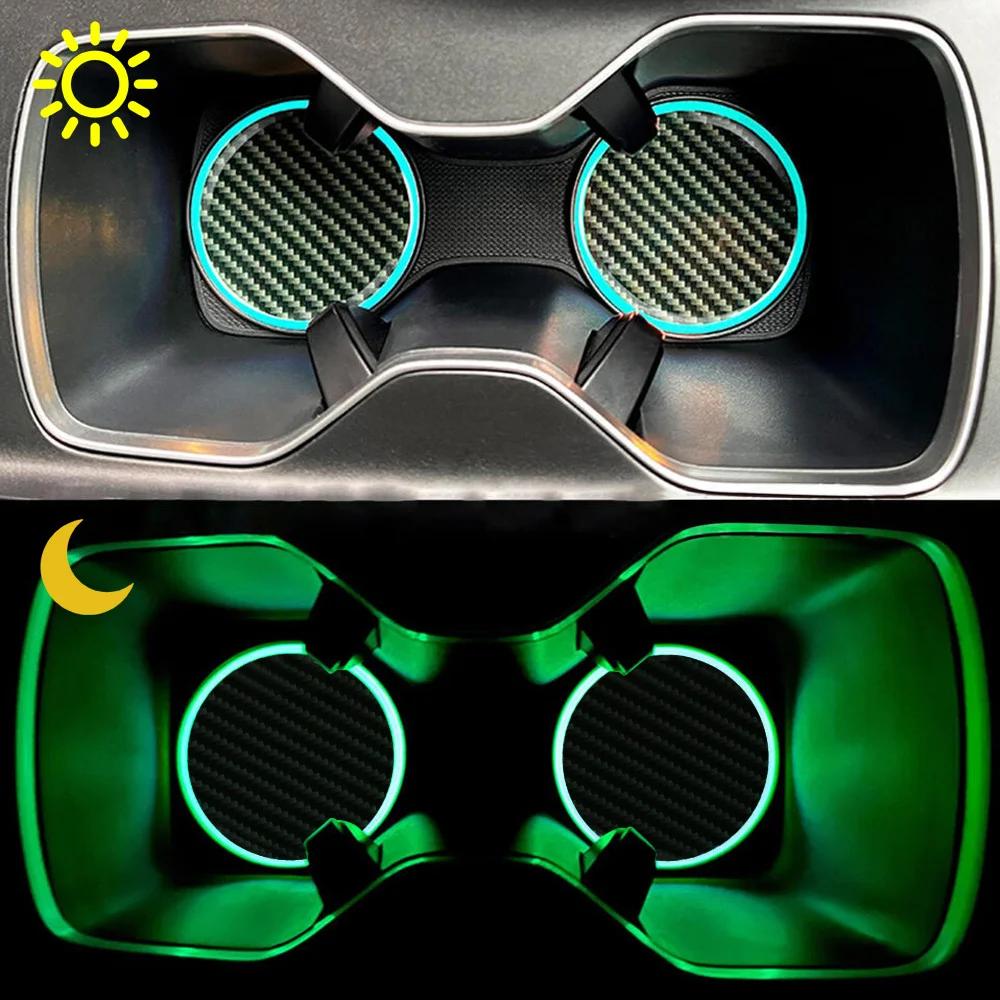 Glowing Car Cup Holder Coasters, Anti-Slip Silicone Mat, Waterproof Auto Drink Pad, Interior Decoration Accessories, 2 Pack