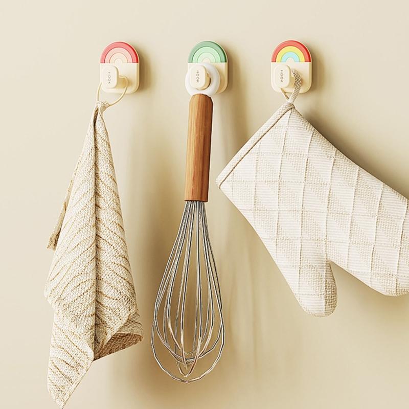 Pack of 3 Rainbow Hooks Colorful Adhesive Hooks for Bathroom Kitchen Storage Wall Hangers for Hanging Coat Key Bag