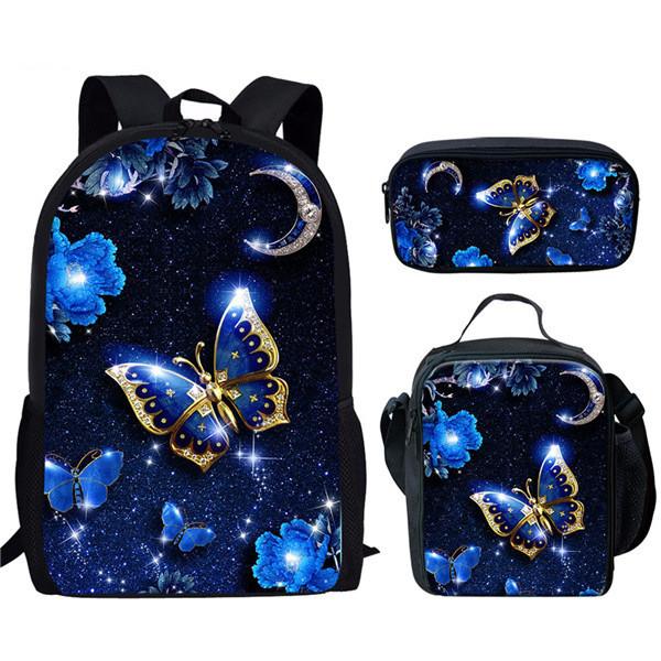 Stylish 3d Butterfly Nylon School Backpack And Pencil Case Set For Teens And Adults 1