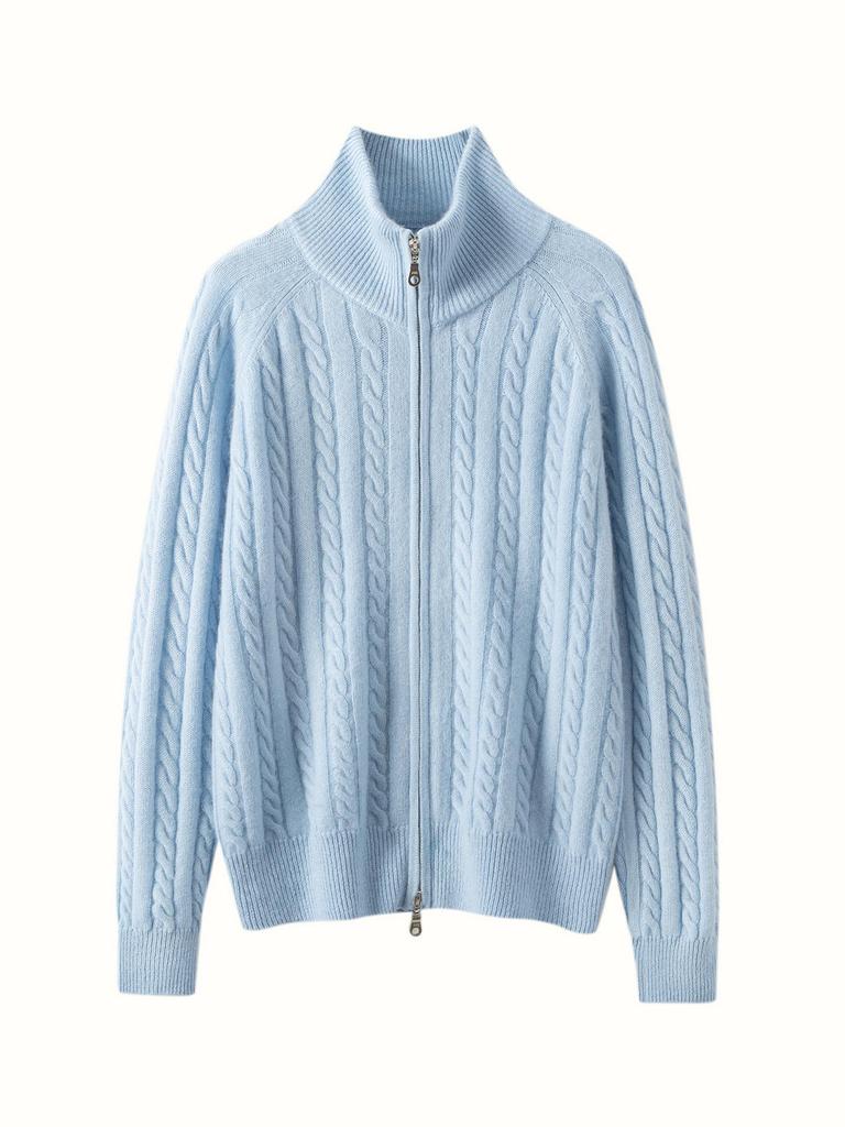 Women's Elegant Cashmere Cable Knit Half-High Neck Zip Cardigan - Autumn/Winter 2026 Collection