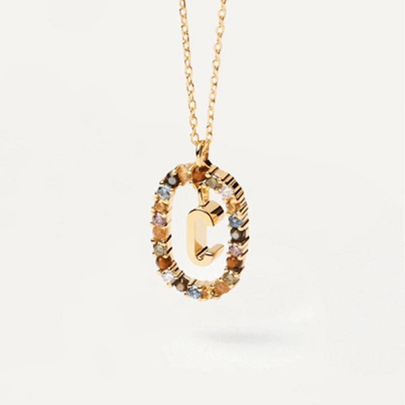 New 925 Sterling Silver Gold Letters A - Z Initial Necklace Zirconia Letter Pendant Long Chain Say My Name Fine Jewelry