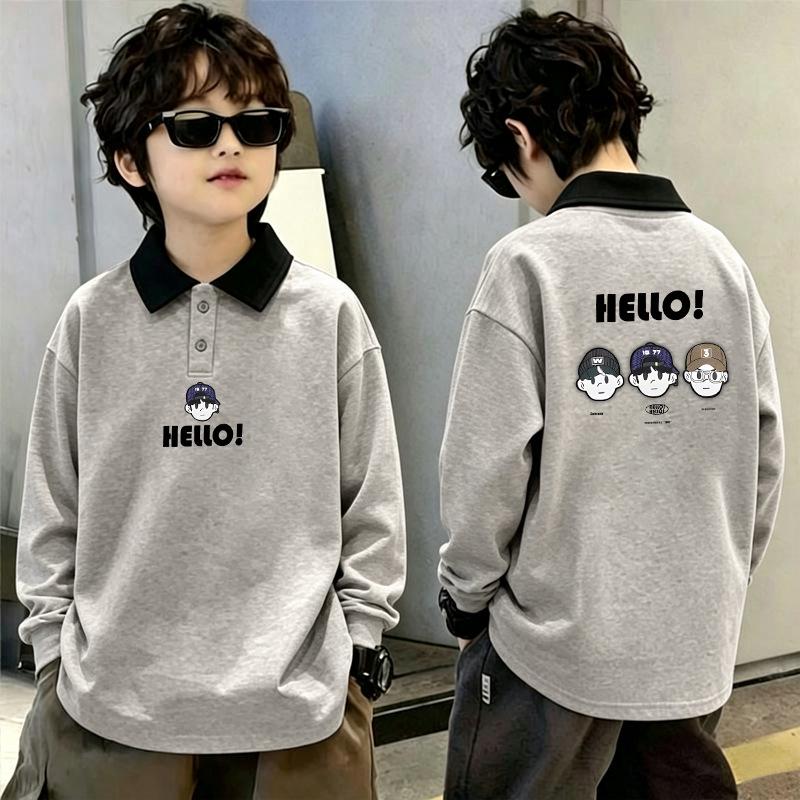 Korean Style Boys' Color Block Polo Shirt - Spring/Autumn Long Sleeve, Casual Lapel T-shirt for Middle and Big Kids