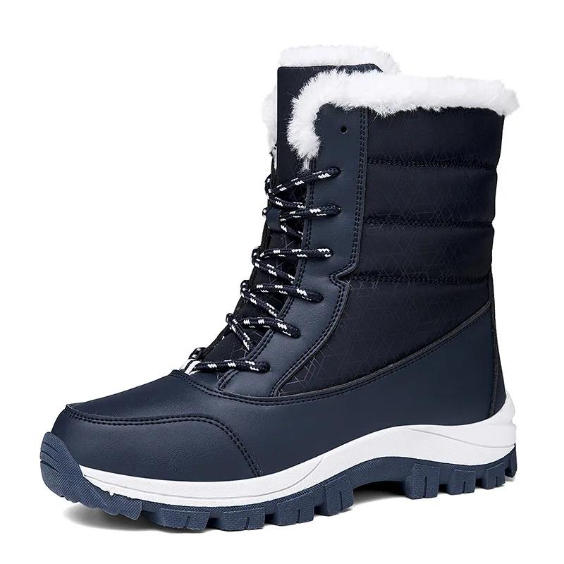 Fashion New Winter Outdoor Anti Slip Snow Boots for Women with Thick Fleece and Warm Mid To High Cut Skiing Cotton Shoes Women Shoes