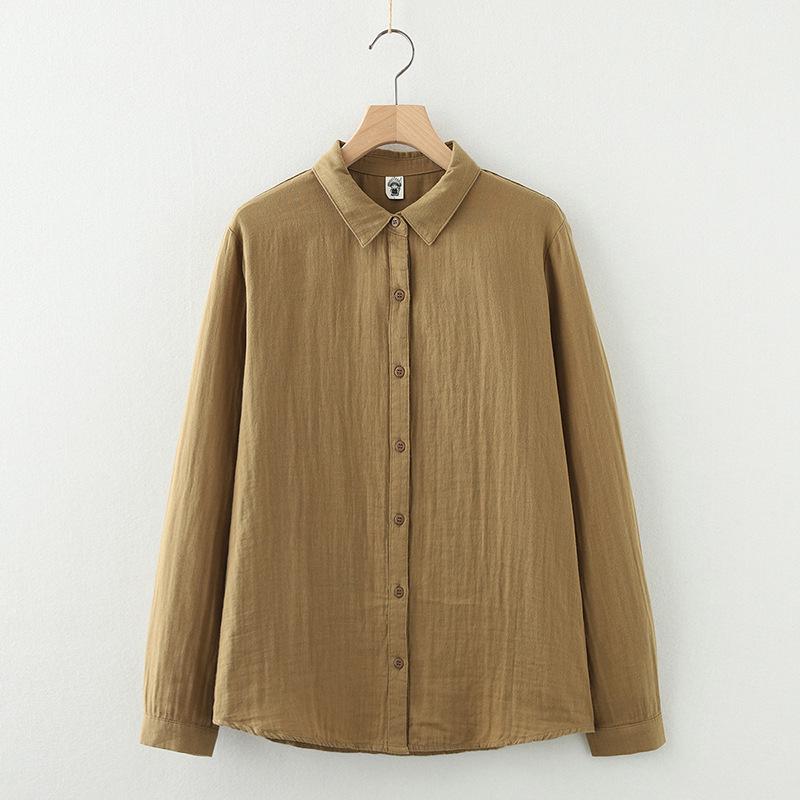 Pure Cotton Pointed Collar Long Sleeve Double Gauze Women's Shirt - Versatile Spring/Autumn Style