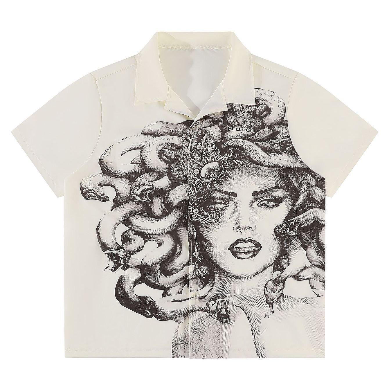 Greek Mythology Medusa Graphic Button Up Shirts S белый