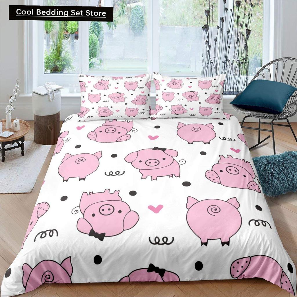 Pink Cartoon Animal King Queen Duvet Cover Kawaii Panda Pattern Bedding Set for Kids Girls Wildlife 2/3pcs Polyester Quilt Cover