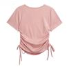 V-neck Solid Color Drawstring Pleated Waist Cinched Spicy Girl Shoulder T-shirt On Both Sides Tops