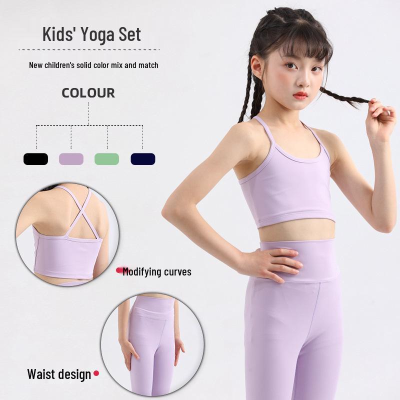 High-End Kids' Nylon Yoga Set: Nude Feel, Beautiful Back Camisole, Quick-Dry Dance Sportswear