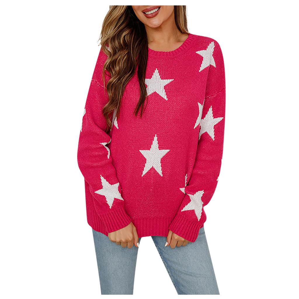 WomenCasual Print Pullover Round Neck Long Sleeve Sweater Top
