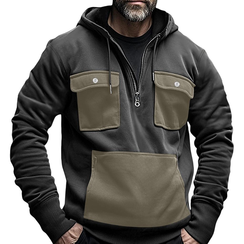 Herren Color Blocking Half Zip Tasche Sweatshirt Hoodie Herren Sport Übergröße Lässiges Sweatshirt