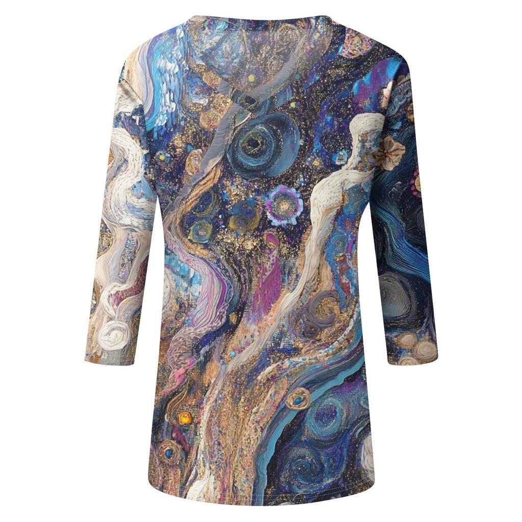 Dámské topy Tříčtvrteční rukáv Košile Výstřih do V Volná Ležérní košile Potisk Tričko