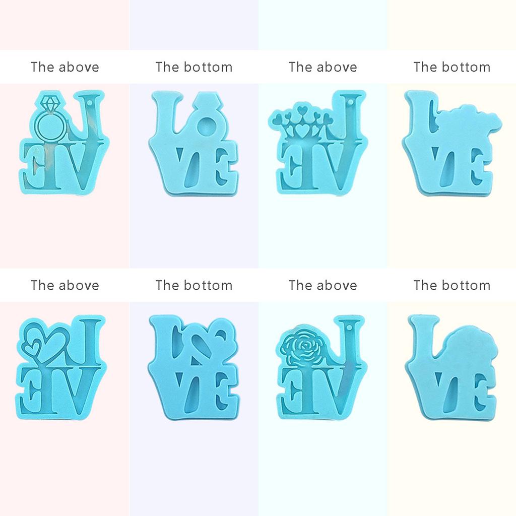 Kärleksskylt Bokstavsform Nyckelring Silikonform med Hål för DIY Dekoration Hartsgjutning Hängeform Alla hjärtans dag