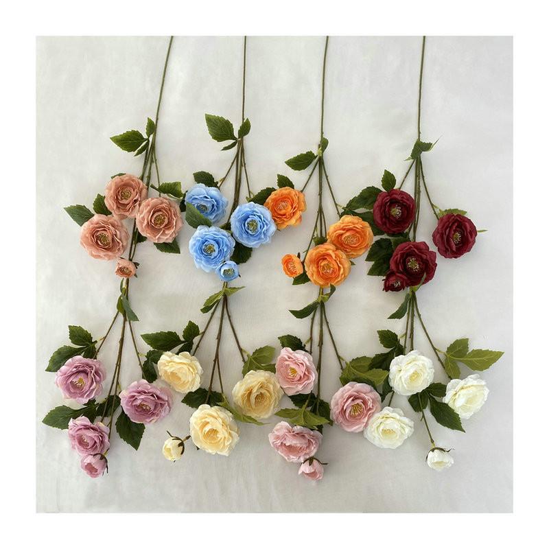 Long Branch Fu Character Fourhead Camellia Artificial Flower For Wedding Hall And Home Decoration