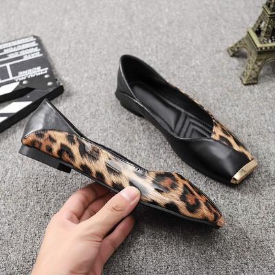 Fashion New Popular Shallow Soft Sole Leather Sandals Shoes Women's Flats Square Metal Head Personality Leopard Print Mary Jane Ballet