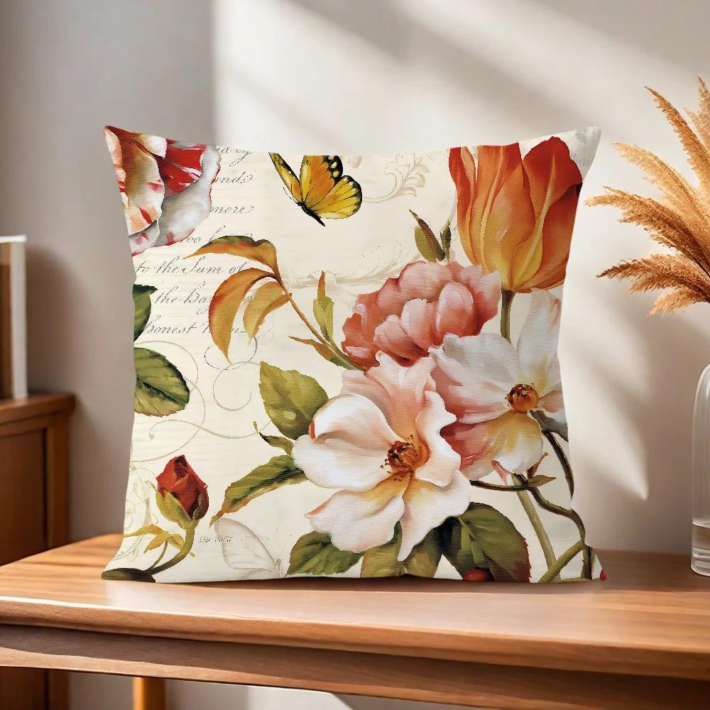 Flower Soft Pillow Case Exquisite For Sofa Living Room Retro Home Office Decor Protective Covers Style Without Art Pillow-Insert