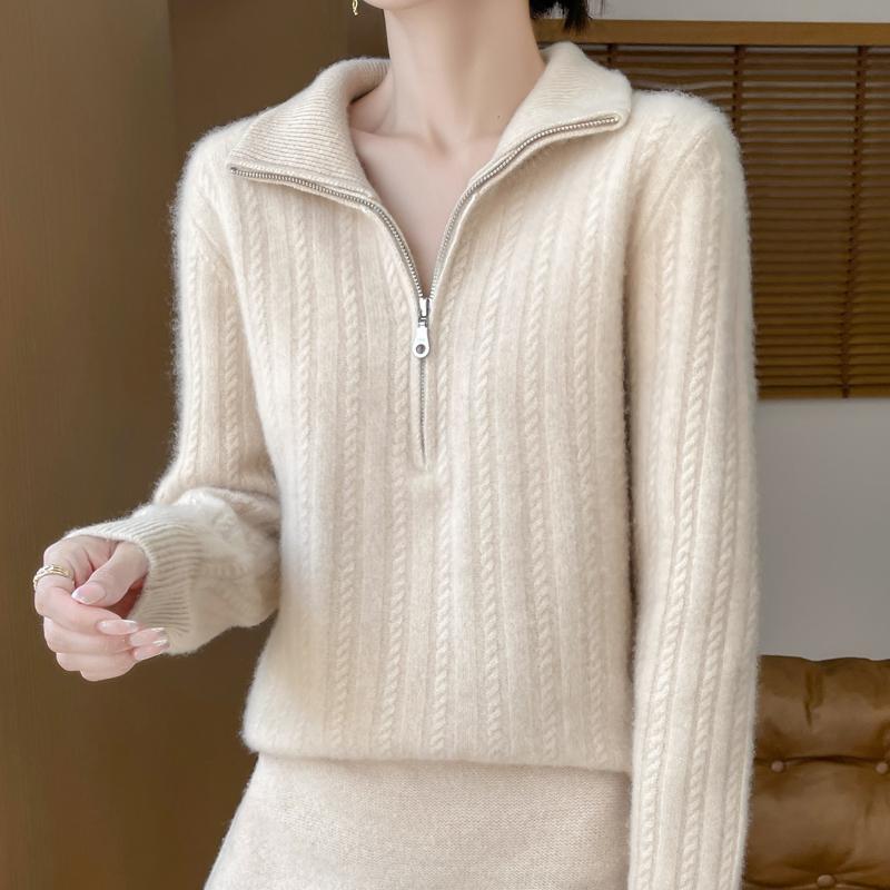Women's Cashmere Sweater Qinghe Cashmere 30% Cashmere 70% Wool Women's Autumn and Winter Thick Cashmere Pullover Soft and Warm