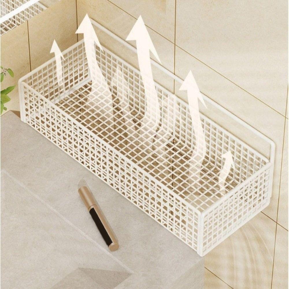 Non Drill Bathroom Shelf Self Adhesive Toiletries Organizer Convenient Storage Basket Vanity Shelf