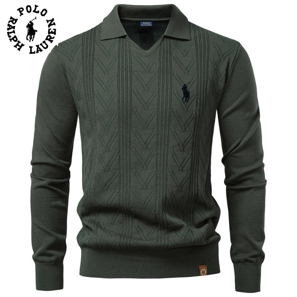 Polo Ralph Lauren 2025 Autumn and Winter New Embroidery Men's Jacquard Sweater Men's Pullover Sweater Solid Color V-neck Knitted Sweater Men
