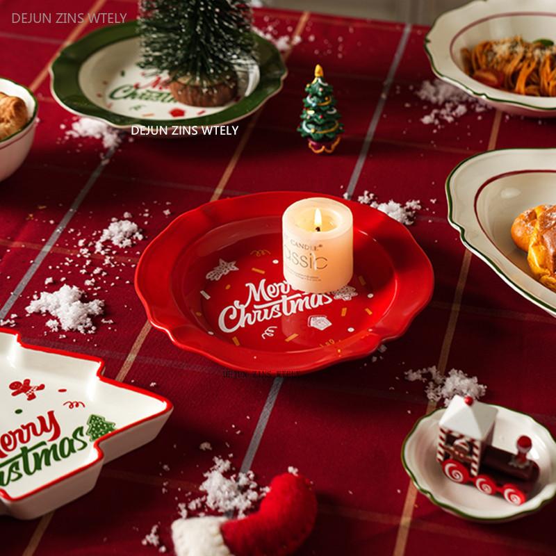 Exquisite Ceramic Plates Custom Christmas Tableware Home Dessert Steak Plates Noodle Bowls Kitchen Ceramic Fruit Salad Bowls