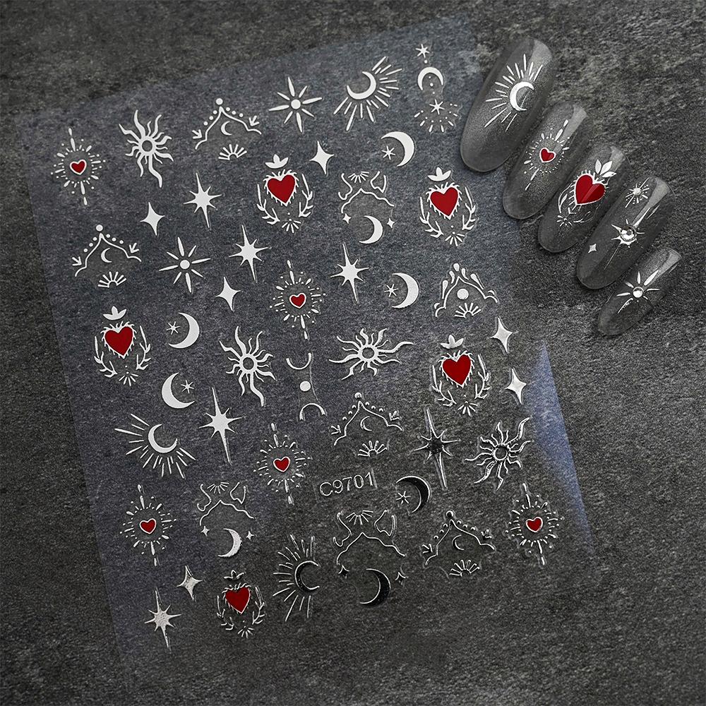 1pcs 3D Bronzing Gold Love Nail Art Stickers Holographic Stars Sun Starlight DIY Nail Decals Manicure Decoration