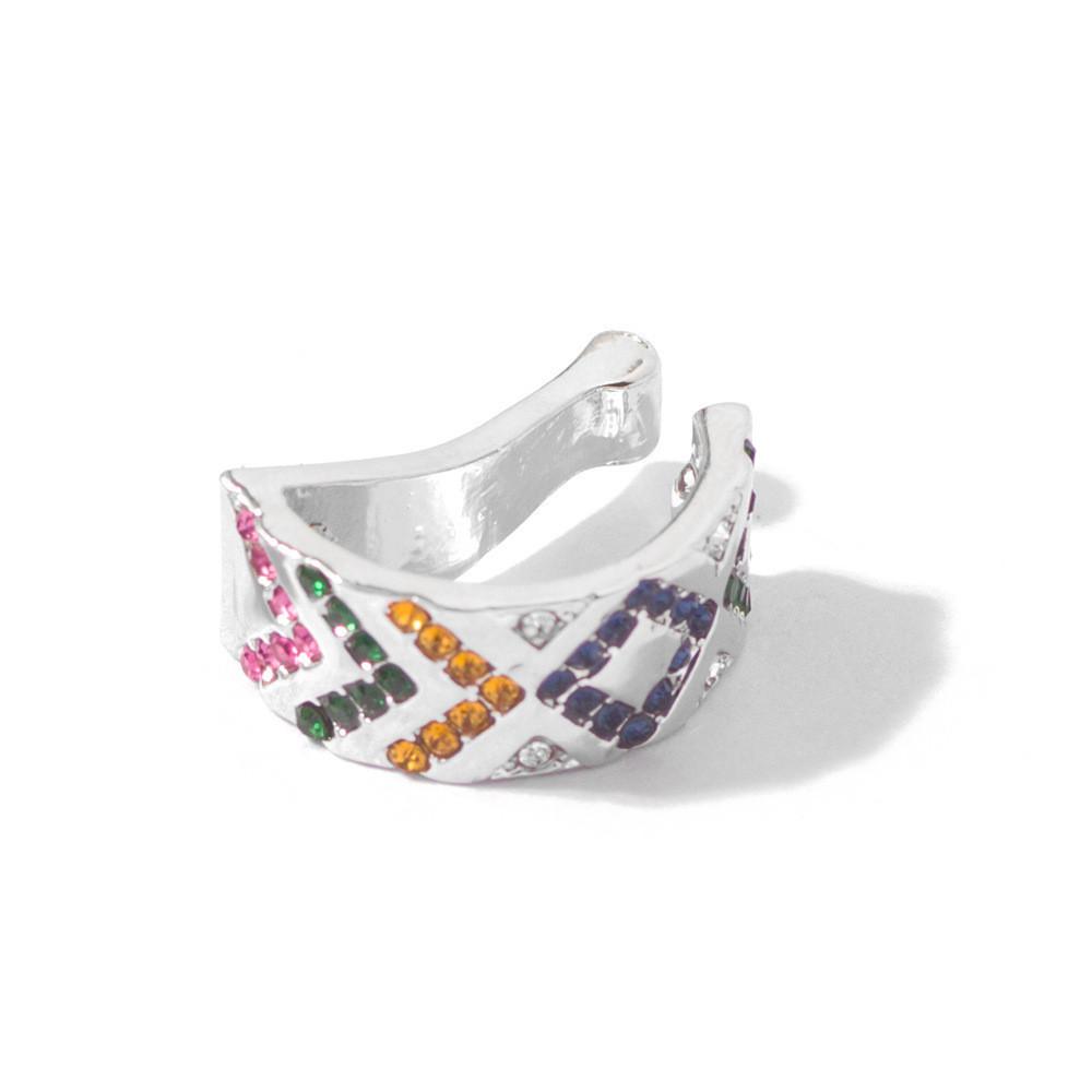 Womens Alloy Stylish Ear Clips With Colorful Rhinestones Design Ushaped