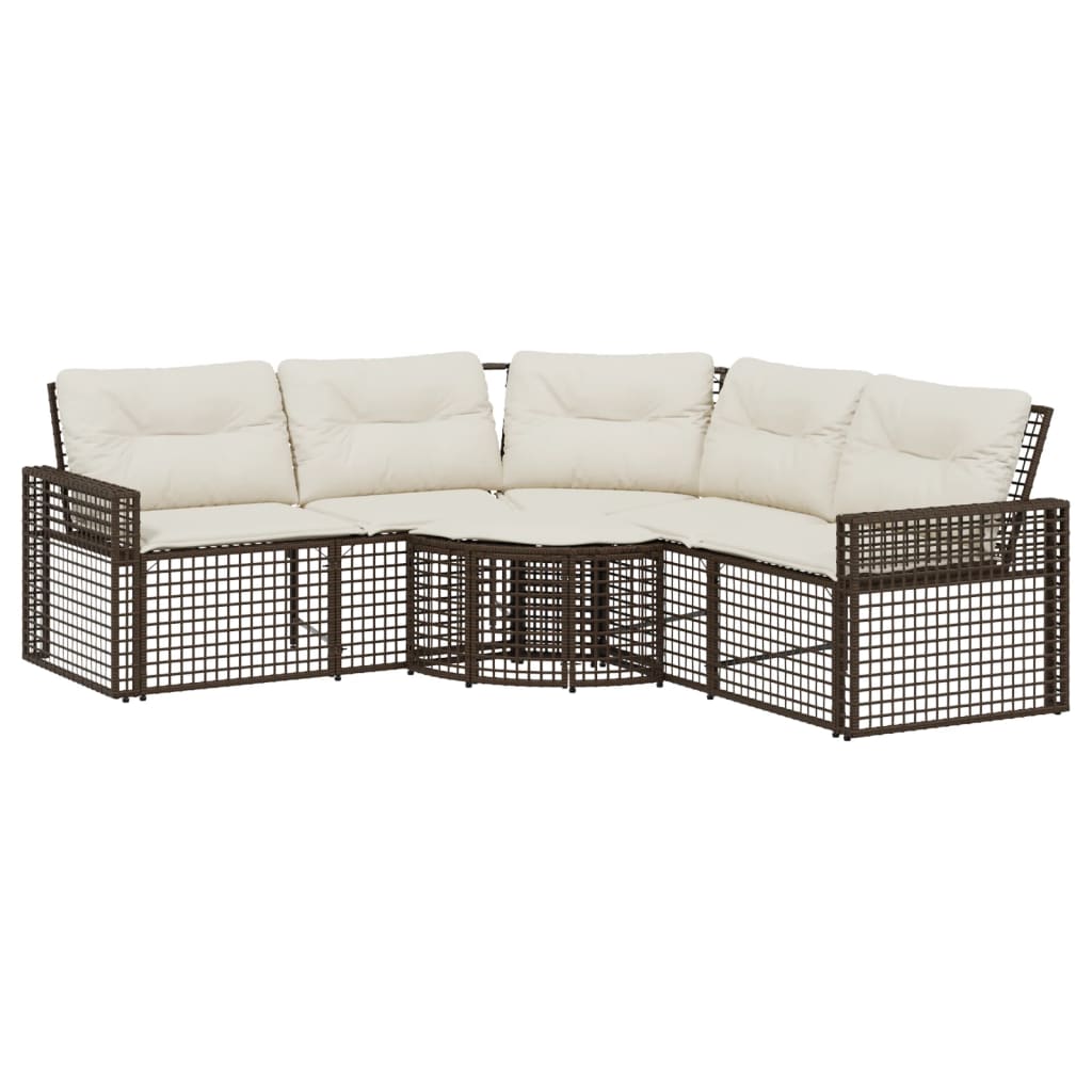 L shaped Garden Sofa with Cushions and Footstool Brown Poly Rattan