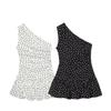 French Sweet Petite Polka Dot One-Shoulder Pleated Dress for Spring 2026