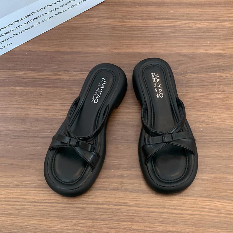 

Bow flat slippers spring 2025 new fashion trend low heel silver beach sandals women s shoes 40 чёрный